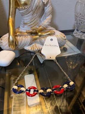 Kim Rogers Red, White & Navy Enamel Link Necklace